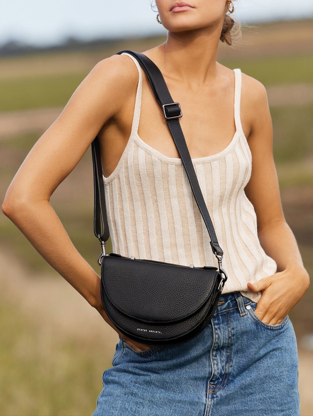 Status Anxiety. All Nighter Black Leather Crossbody Bag